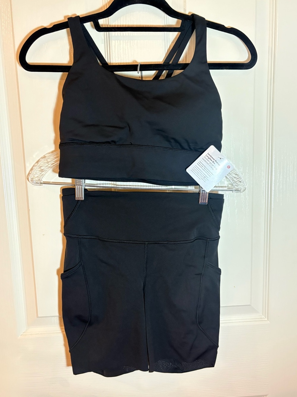 Lululemon Black Longline Sports Bra and Fast and Free 6” Shorts Matching Set